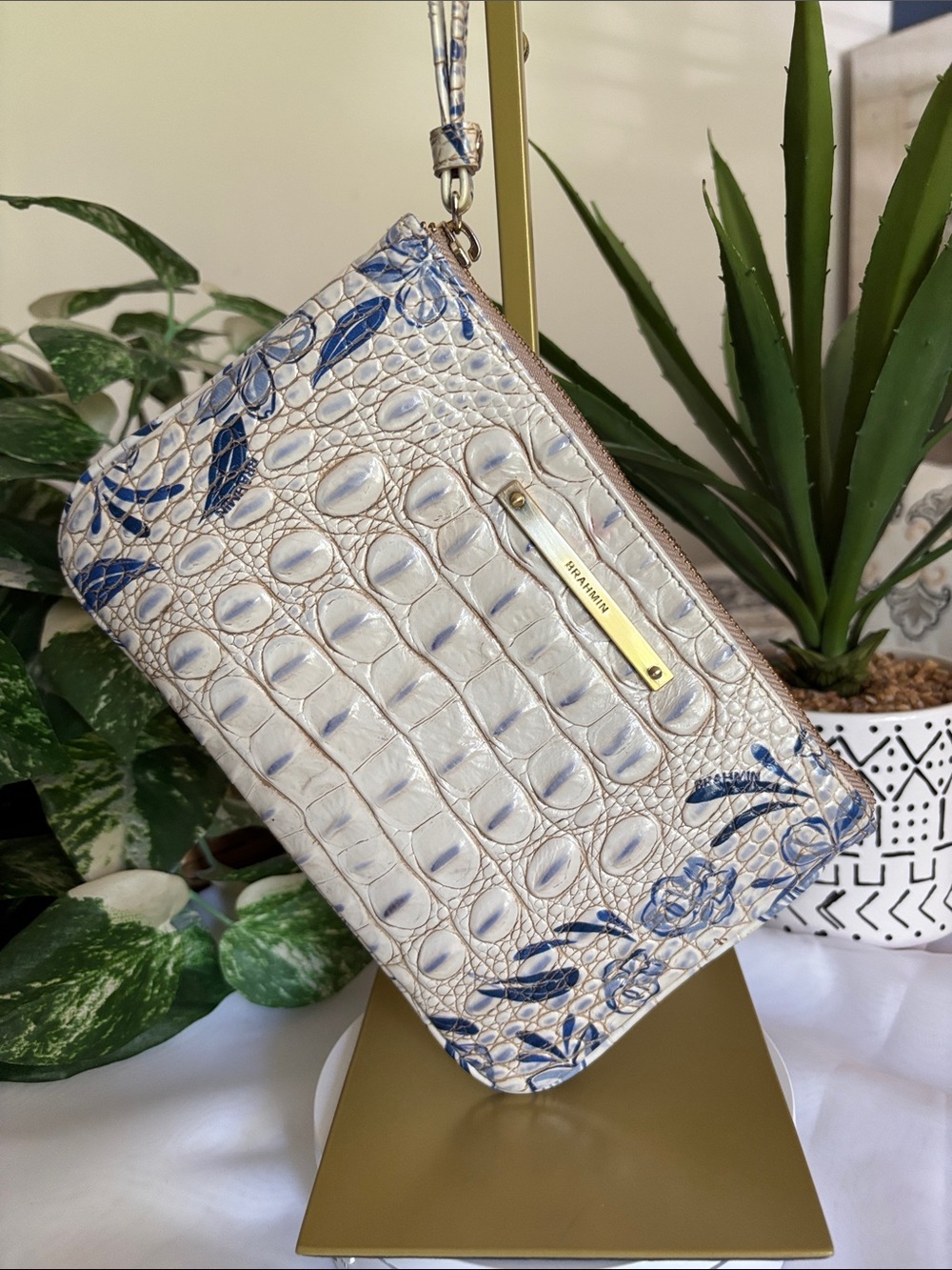 Brahmin Cream Wristlet Clutch